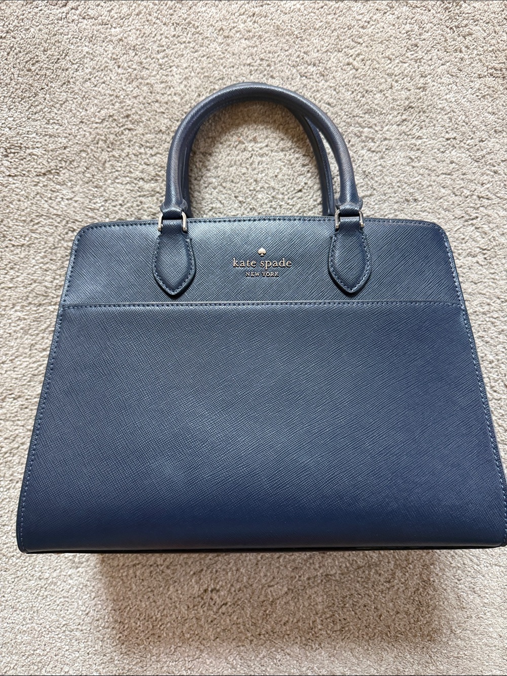 kate spade navy structured leather satchel with top handles